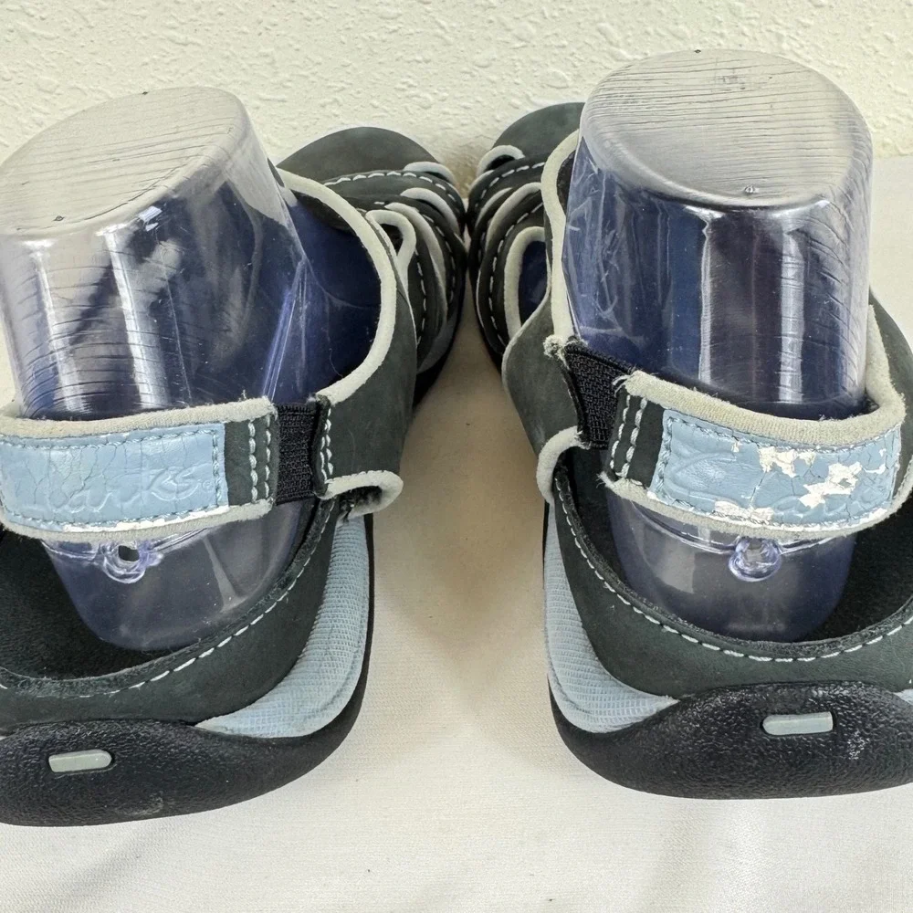 Clarks Springers Mens Gray Nubuck Leather Fisherman Sandals Size 11 Blue Trim‎